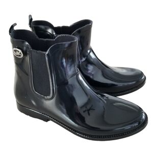 Michael Kors Womens Black Rubber Rain Boots Slip On Ankle Boots‎